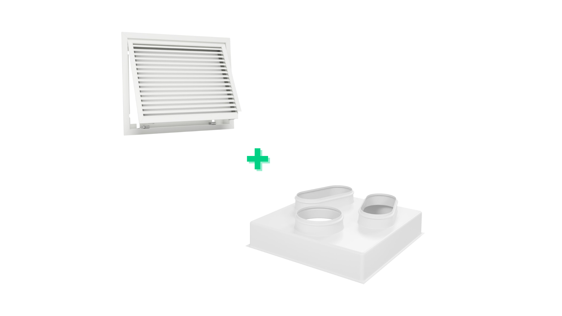 Kit Grille de reprise avec porte filtre et charniére 600x600mm- Blanc + Plénum de reprise ABS 600x600 - 2 piquages Ø 250 & 1 piquage Ø 200