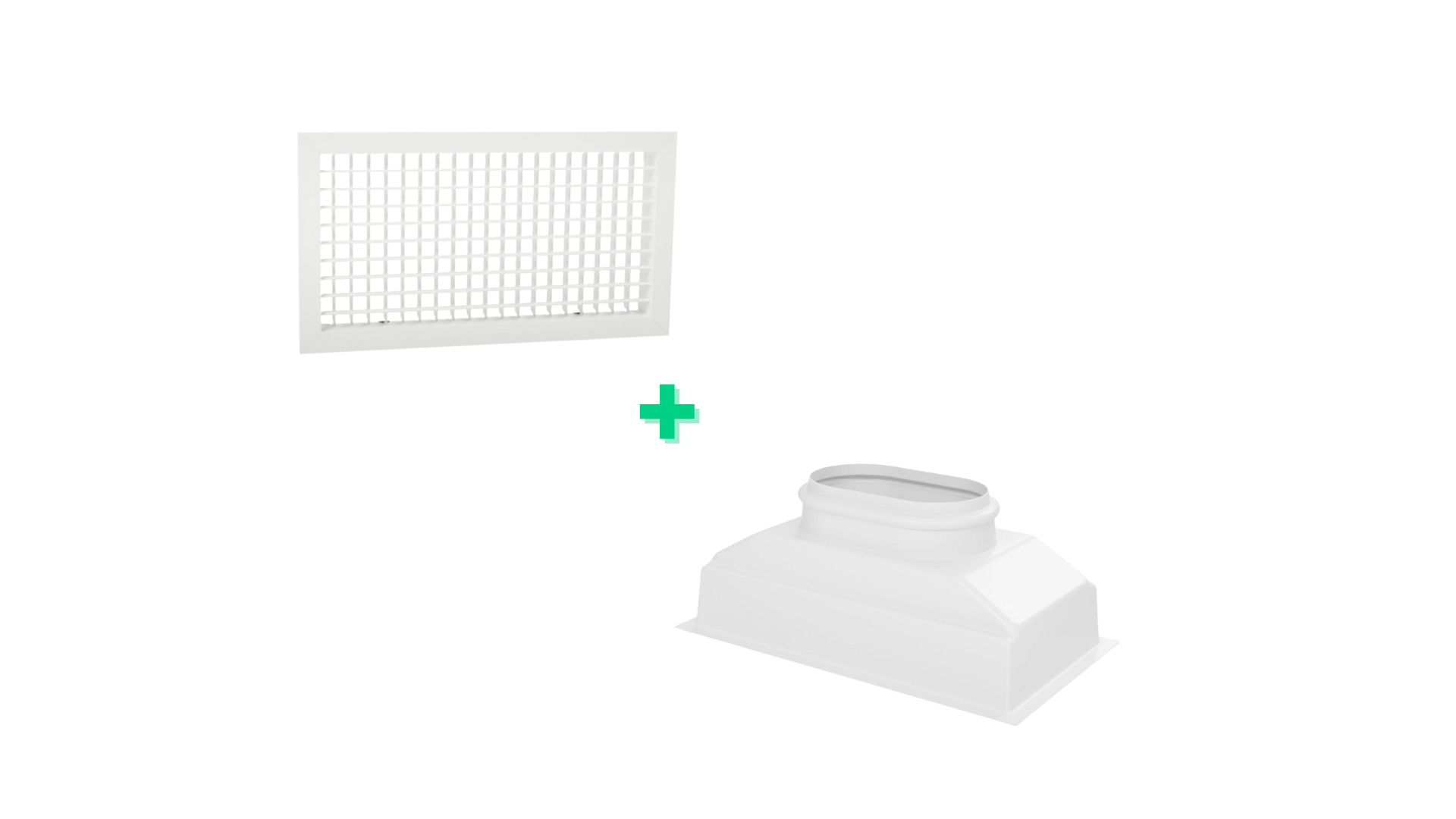 Kit Grille de soufflage double déflexion 400x150mm- Blanc - Plénum de soufflage ABS 400x150 - 1 piquage Ø200mm