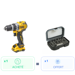 Pack : Perceuse visseuse XR 12V achetée = Coffret ' vissage ' 1/4" 25mm (19 pcs) OFFERT