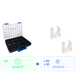 Pack : Mallette de rangement + 30 Clip tuyau de condensat Ø 32mm + 30 Clip Ø 20mm